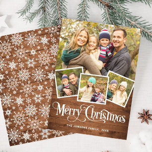 Cartes Pour Fêtes Annuelles Noël Rustic Wood 4 PHOTO Salutation