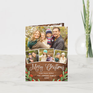 Cartes Pour Fêtes Annuelles Noël Rustic Wood 4 PHOTO Salutation