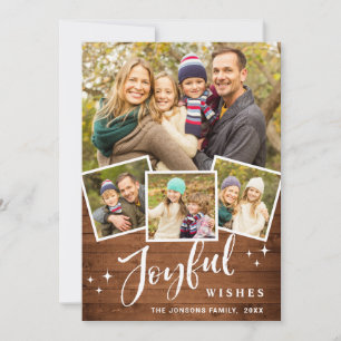 Cartes Pour Fêtes Annuelles Noël Rustic Wood 4 PHOTO Salutation Boho