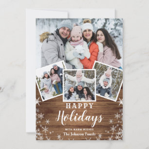 Cartes Pour Fêtes Annuelles Noël Rustic Wood 4 PHOTO Salutation QR code