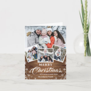 Cartes Pour Fêtes Annuelles Noël Rustic Wood 4 PHOTO Salutation QR code