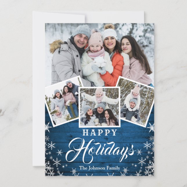 Cartes Pour Fêtes Annuelles Noël Rustic Wood 5 PHOTO Salutation (Devant)