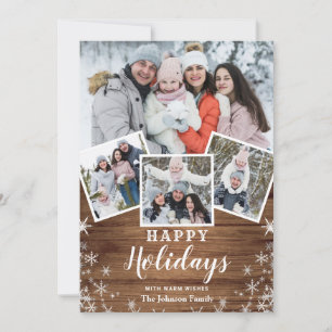 Cartes Pour Fêtes Annuelles Noël Rustic Wood 5 PHOTO Salutation