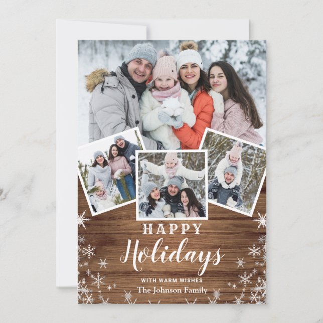 Cartes Pour Fêtes Annuelles Noël Rustic Wood 5 PHOTO Salutation (Devant)