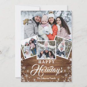 Cartes Pour Fêtes Annuelles Noël Rustic Wood 5 PHOTO Salutation