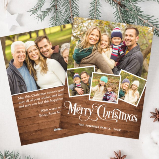 Cartes Pour Fêtes Annuelles Noël Rustic Wood 5 PHOTO Salutation (Créateur téléchargé)