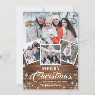 Cartes Pour Fêtes Annuelles Noël Rustic Wood 5 PHOTO Salutation