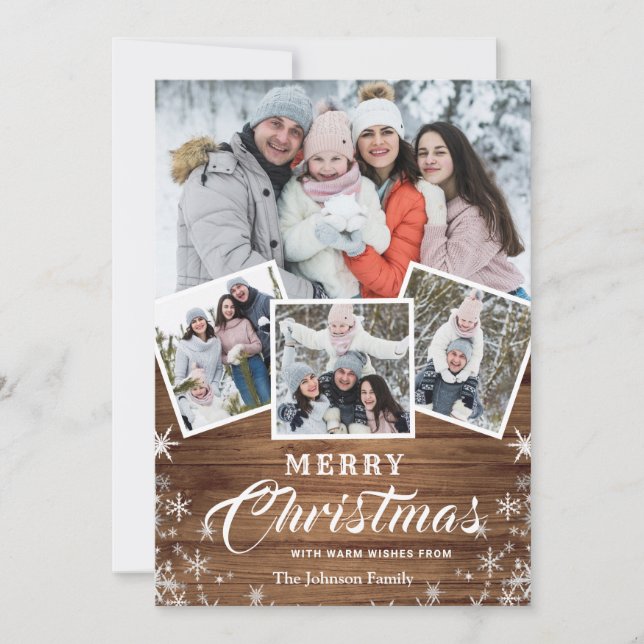 Cartes Pour Fêtes Annuelles Noël Rustic Wood 5 PHOTO Salutation (Devant)
