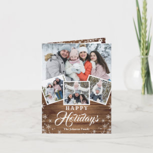 Cartes Pour Fêtes Annuelles Noël Rustic Wood 6 PHOTO Salutation