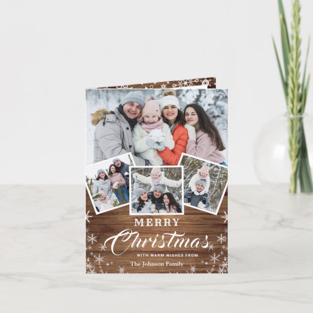 Cartes Pour Fêtes Annuelles Noël Rustic Wood 6 PHOTO Salutation (Devant)