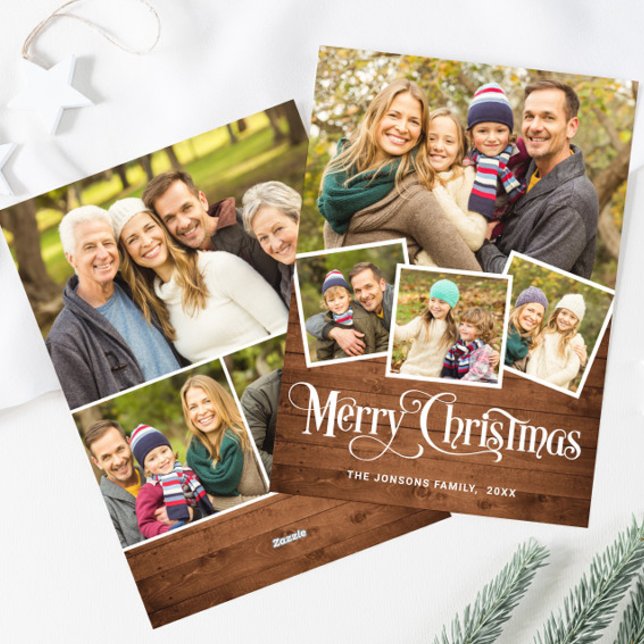 Cartes Pour Fêtes Annuelles Noël Rustic Wood 7 PHOTO Salutation (Créateur téléchargé)