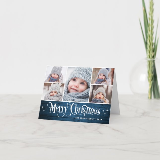 Cartes Pour Fêtes Annuelles Noël rustique 5 PHOTOS Salutation (Devant)
