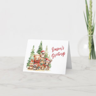 CARTES POUR FÊTES ANNUELLES NOËL RUSTIQUE ANIMAUX EN BOIS