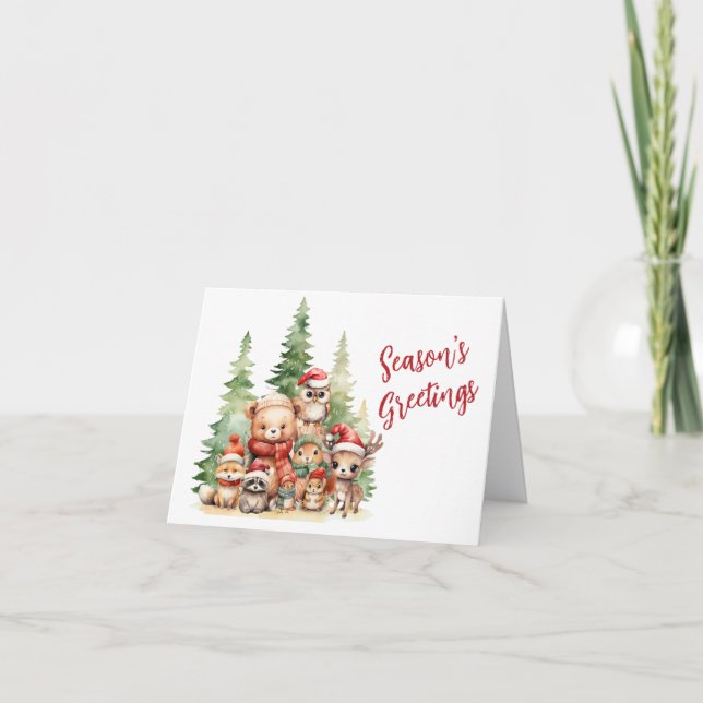 CARTES POUR FÊTES ANNUELLES NOËL RUSTIQUE ANIMAUX EN BOIS (Devant)
