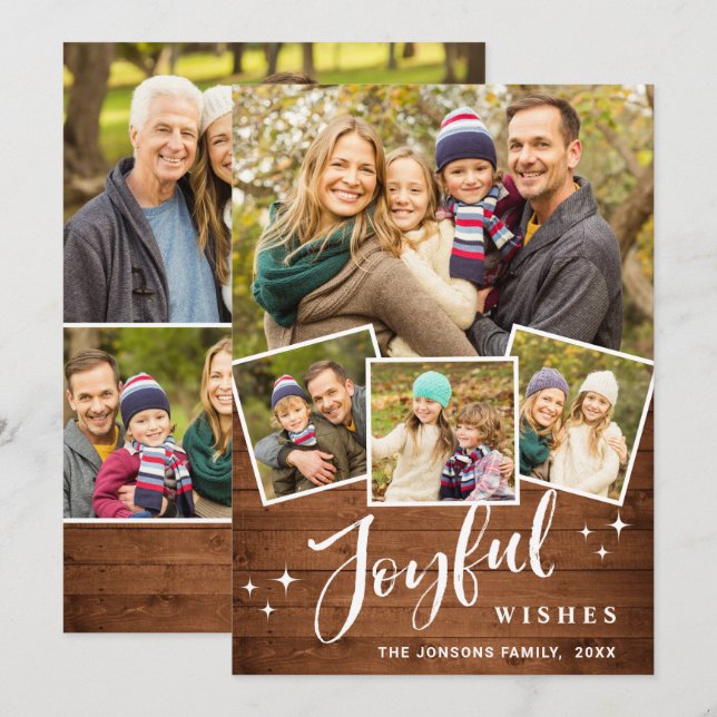 Cartes Pour Fêtes Annuelles Noël Rustique Brown Boho Wood 7 PHOTO Salutation (Devant / Derrière)