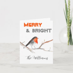 Cartes Pour Fêtes Annuelles Noël rustique chic aquarelle rouge oiseau Joyeux