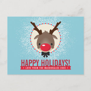 Cartes Pour Fêtes Annuelles NOËL SALUER rennes de nez rouge rudolph bleu