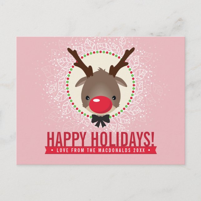Cartes Pour Fêtes Annuelles NOËL SALUER rennes roux roux rudolph rose (Devant)