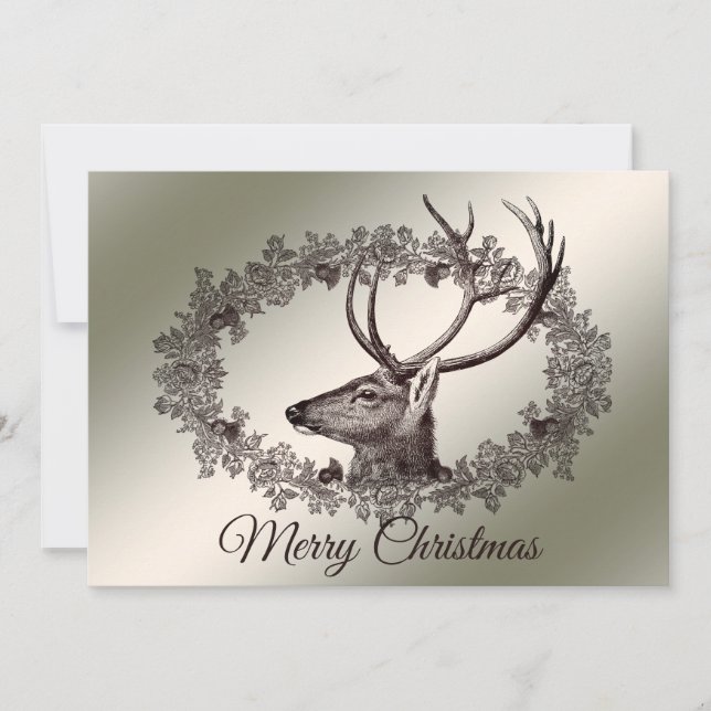 Cartes Pour Fêtes Annuelles Noël Salutation Floral Reindeer Golden Winter (Devant)