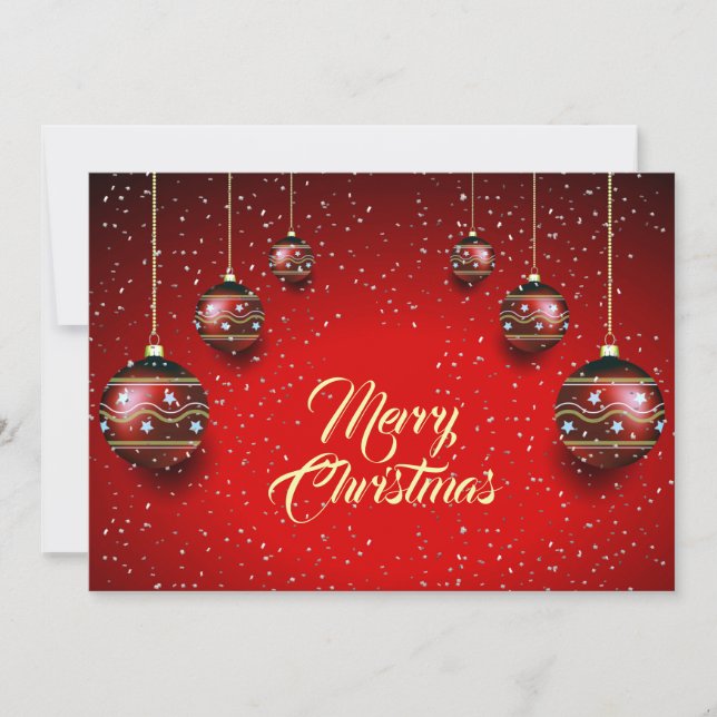 Cartes Pour Fêtes Annuelles Noël Salutation Golden Red Hiver Élégant (Devant)