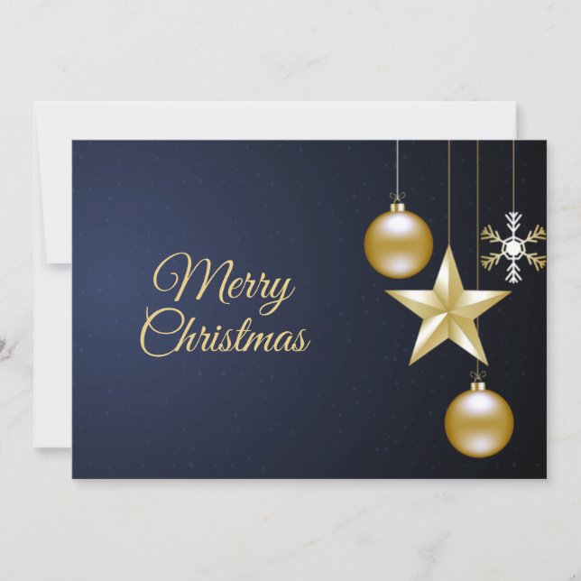 Cartes Pour Fêtes Annuelles Noël Salutation Ornements dorés Marine Bleu (Devant)