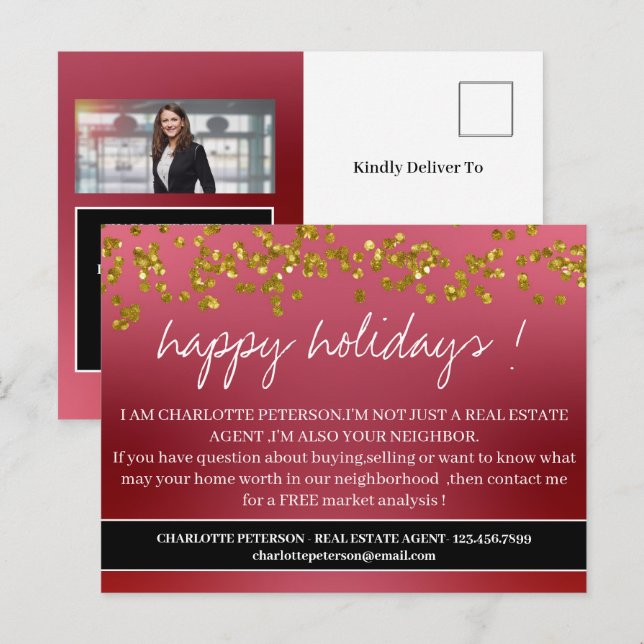 Cartes Pour Fêtes Annuelles Noël Salutations Agent immobilier Agriculture (Devant / Derrière)
