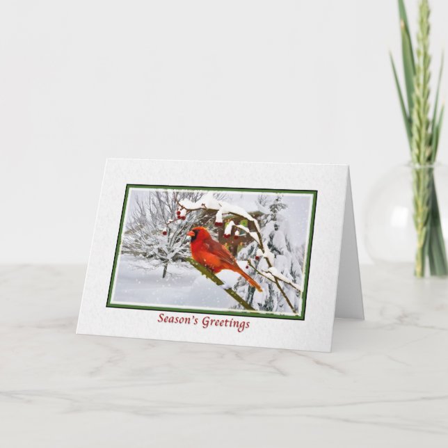 Cartes Pour Fêtes Annuelles Noël, Salutations de saison, Cardinal Bird, Neige (Devant)