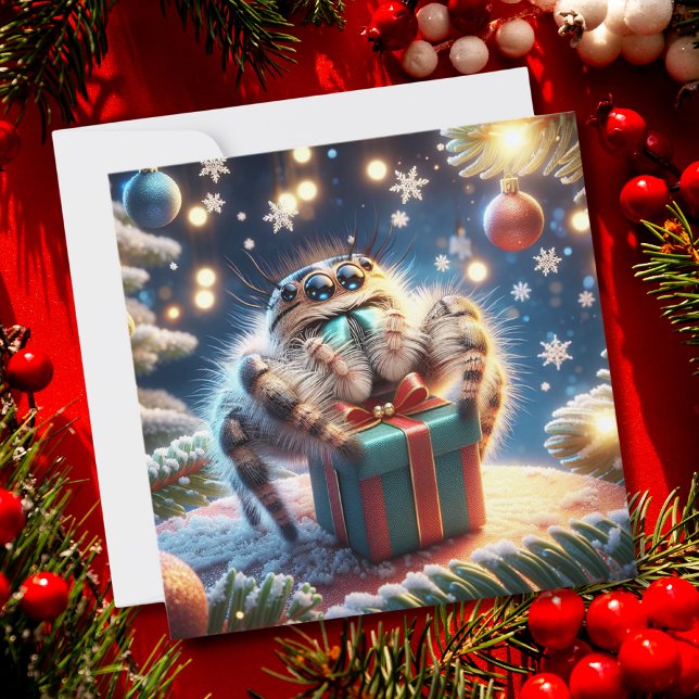 Cartes Pour Fêtes Annuelles Noël Saut d'araignée Holding Cadeau (Créateur téléchargé)