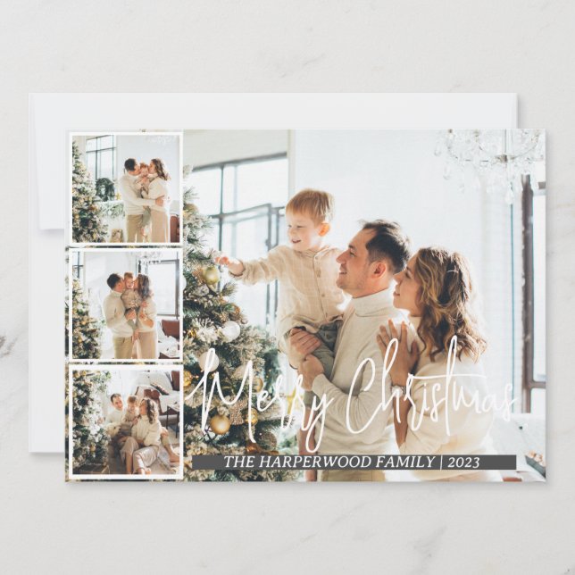 Cartes Pour Fêtes Annuelles Noël Script moderne Famille Photo Collage (Devant)