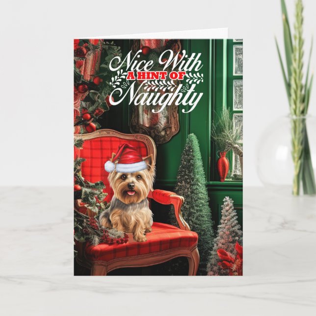 Cartes Pour Fêtes Annuelles Noel Silky Terrier Chien Naughty ou Nice (Devant)