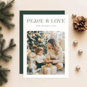 Cartes Pour Fêtes Annuelles Noël simple Peace & Love Green Family Photo