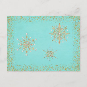 Cartes Pour Fêtes Annuelles Noël Snowflakes Aqua & Gold