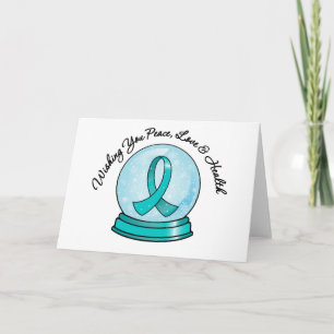 Cartes Pour Fêtes Annuelles Noël Snowglobe de ruban de Cancer ovarien Joyeux