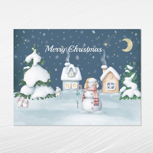 Cartes Pour Fêtes Annuelles Noël Snowman Maisons Rabat Aquarelle (Créateur téléchargé)
