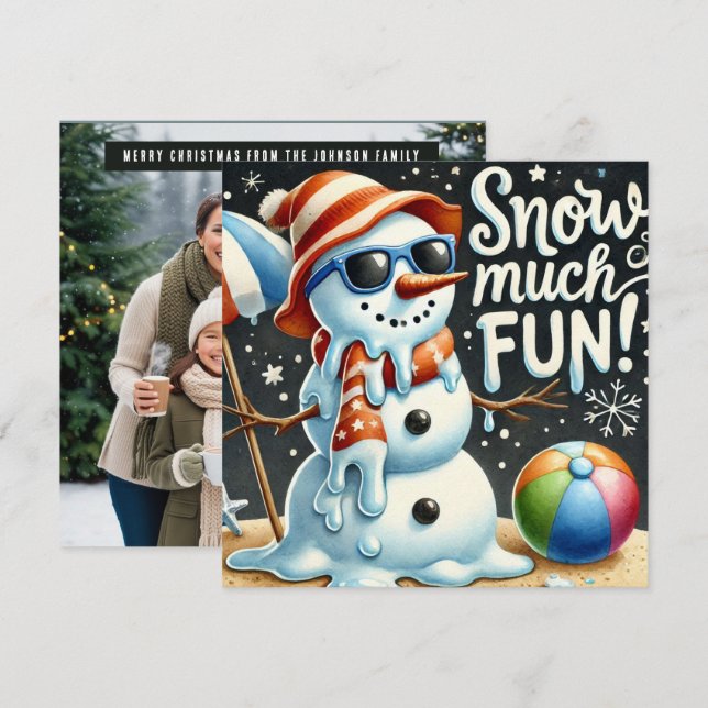 Cartes Pour Fêtes Annuelles Noël Snowman Snow beaucoup de plaisir (Devant / Derrière)