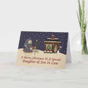 Cartes Pour Fêtes Annuelles Noël Snowman Une Fille Spéciale Et Un Fils En Droi