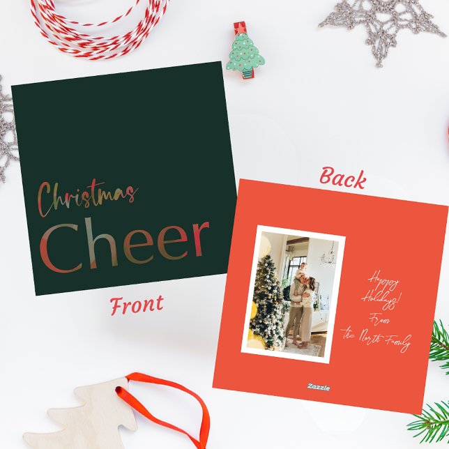 Cartes Pour Fêtes Annuelles Noël Soirée de typographie moderne Photo (Christmas Cheer Modern Typography Photo Holiday Card)