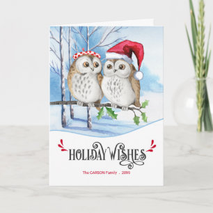 Cartes Pour Fêtes Annuelles Noël Souhaite Chouettes de bois avec nom