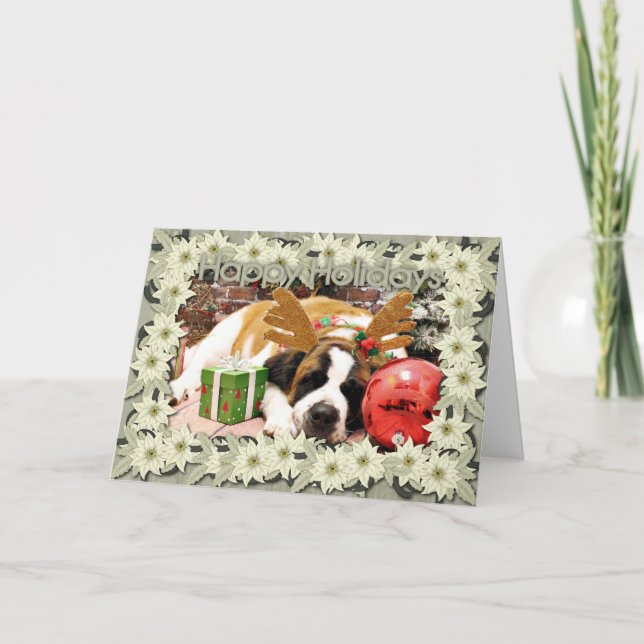 Cartes Pour Fêtes Annuelles Noël - St Bernard - bleu (Devant)