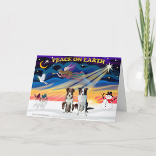 Cartes Pour Fêtes Annuelles Noël Sunrise Bordure Collies (2 brun)