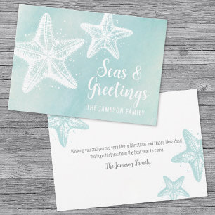 Cartes Pour Fêtes Annuelles Noël sur la plage à l'aquarelle côtière