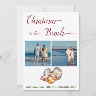 Cartes Pour Fêtes Annuelles Noël sur la plage Collage de coquillages blancs