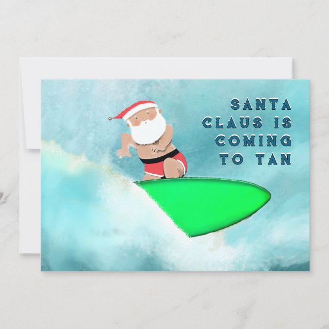 Cartes Pour Fêtes Annuelles Noël Surf sur la Plage (Devant)