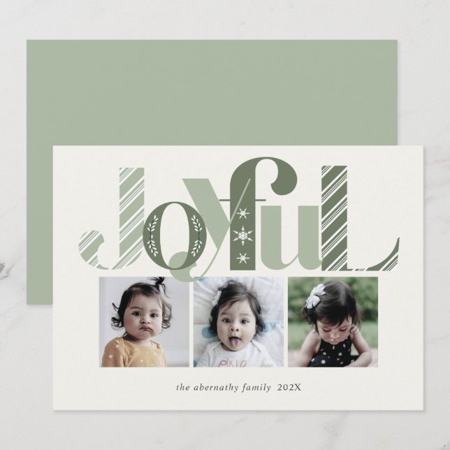 Cartes Pour Fêtes Annuelles Noël Trois Photo Joyeux Tea Green (Devant / Derrière)