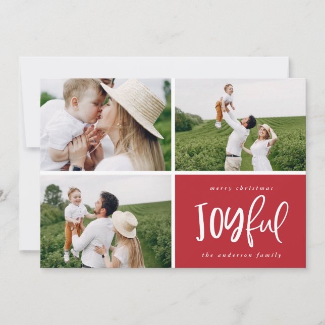 Cartes Pour Fêtes Annuelles Noël trois photo typographie moderne joyeuse (Devant)