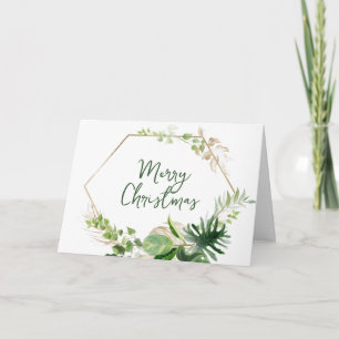 Cartes Pour Fêtes Annuelles Noël Tropical Green & Gold Feuilles