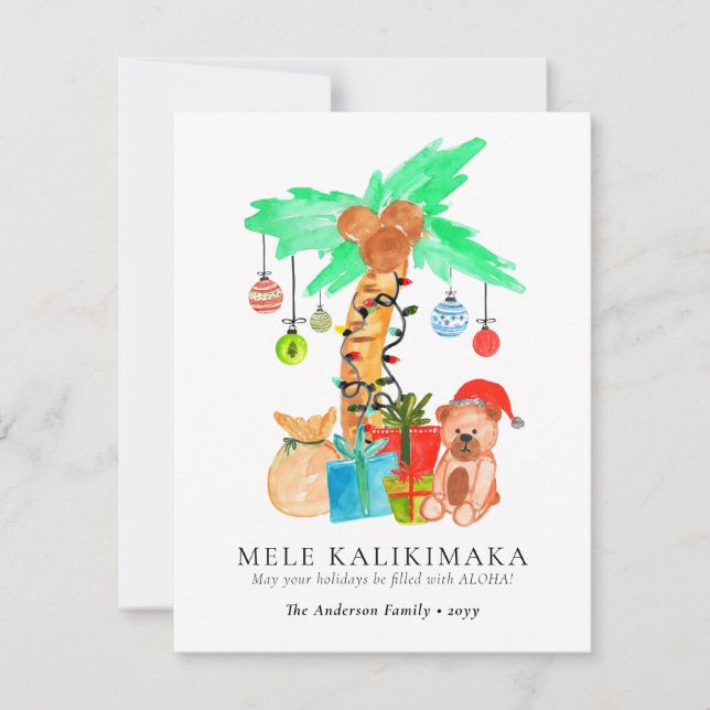 Cartes Pour Fêtes Annuelles Noël tropical hawaïen de Cute Mele Kalikimaka (Devant)