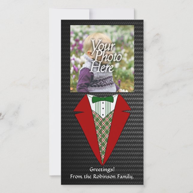 Cartes Pour Fêtes Annuelles Noël Tuxedo, Elfe rouge et verte (Devant)
