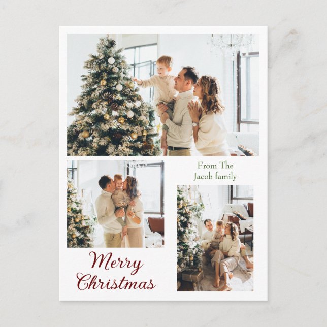 Cartes Pour Fêtes Annuelles Noël Typographie moderne Trois photos (Devant)