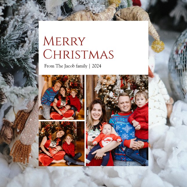 Cartes Pour Fêtes Annuelles Noël Typographie moderne Trois photos (Créateur téléchargé)